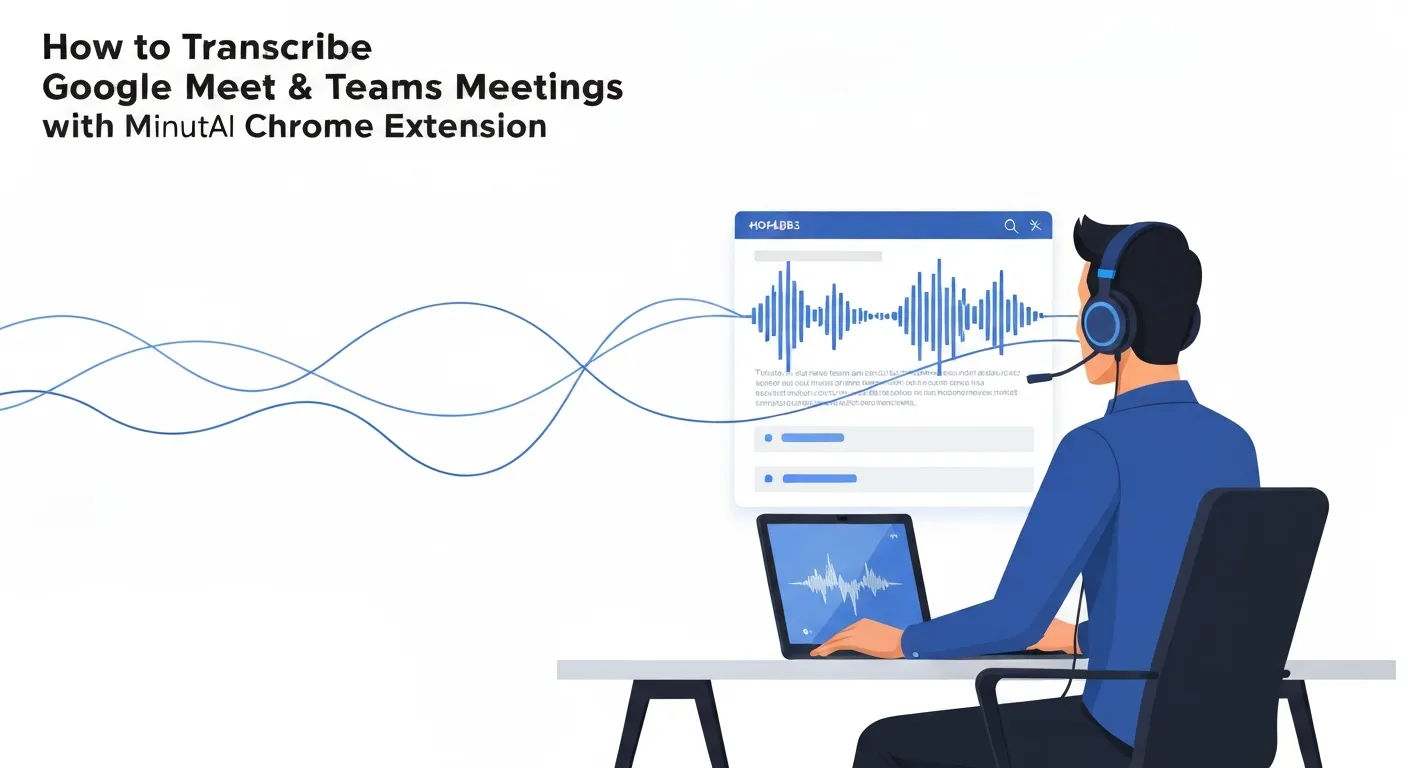 How to Transcribe Google Meet & Teams Meetings with MinuteAI Chrome Extension — overview illustration